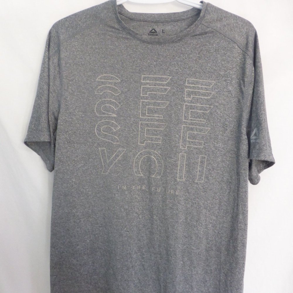 REEBOK, "See You In The Future" graphic sporty tee, large, GUC